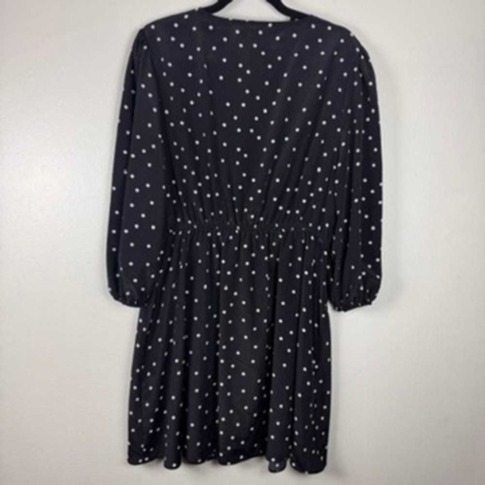 River Island Black Spot Skater Mini Dress Polka Dot Twist Front V-Neck Size 12 - Picture 2 of 5